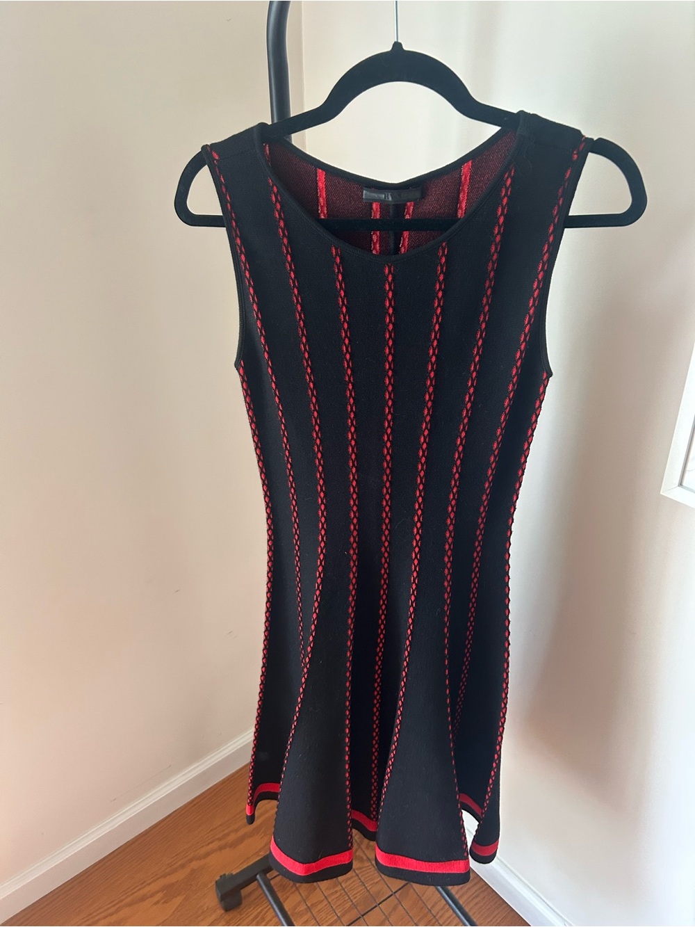 RVN Black Mini Dress with Red Vertical Trim